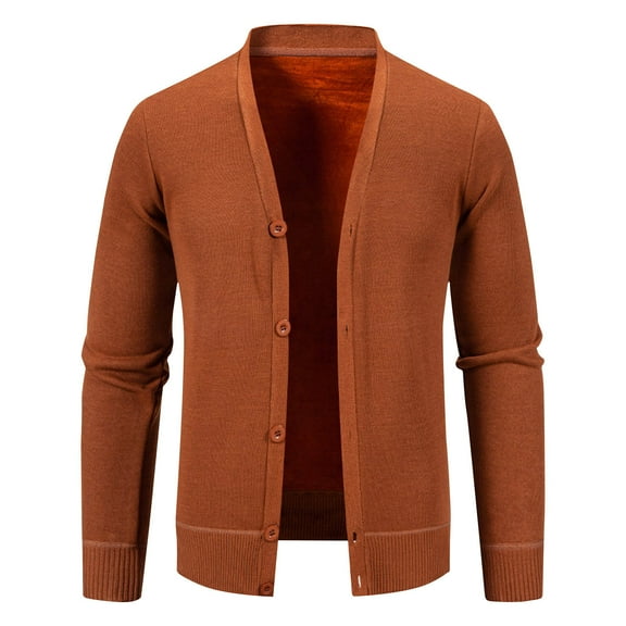 safuny Men's Classic Cardigan Sweaters v neck Slim Casual Knitted Sweater long sleeve button Brown XL