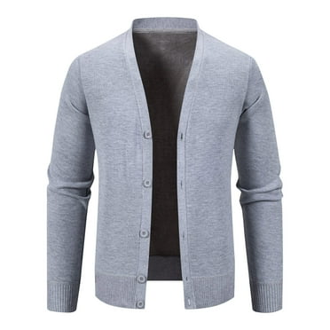 safuny Men's Classic Cardigan Sweaters v neck Slim Casual Knitted Sweater long sleeve button Gray L