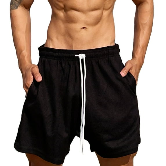 safuny Men's Classic Cargo Shorts Solid Color Dungarees Activewear Holiday Elastic Waist Drawstring Trendy Trousers Athletic Outwear Work Casual Comfy Daily Sport Black