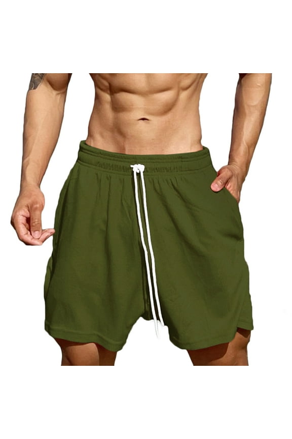 Men's Classic Cargo Shorts Solid Color Dungarees Activewear Holiday Elastic Waist Drawstring Trendy Trousers Athletic Outwear Work Casual Comfy Daily Sport Green