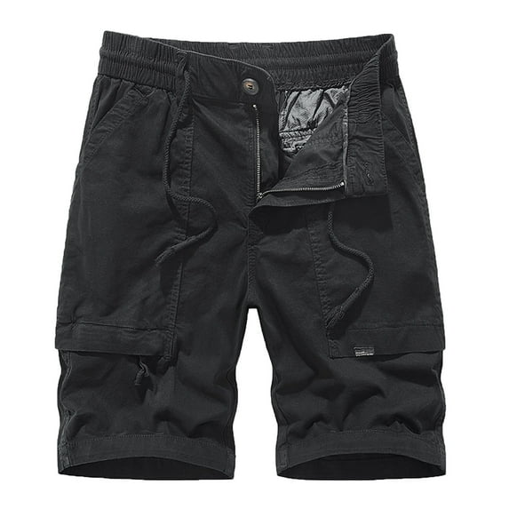 safuny Men's Classic Cargo Stretch Shorts Dungarees Trendy Trousers Athletic Outwear Work Solid Color Pocket Activewear Holiday Casual Outdoors Sports Mid Waist Zipper Black S