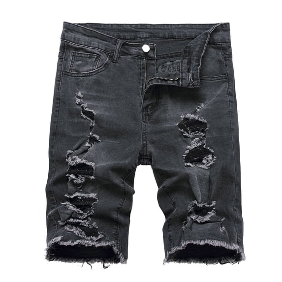 safuny Men's Classic Denim Ripped Shorts Athletic Holiday Zipper Fashion Trousers Casual Summer Activewear Comfy Relaxed Pants Solid Color Pocket Teens Boys Dark Gray S