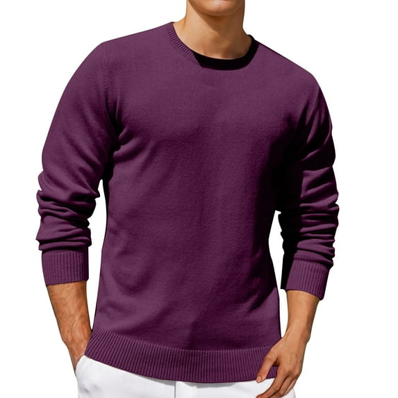 safuny Men's Clearance Cotton Outwear Fall Winter Long Sleeve Tops Windproof Casual Loose Knitted Sweaters Workout Crew Neck Pullover Fashion Sweatshirts Big&Tall Purple M