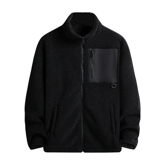 safuny Men's Jackets Casual Activewear Fuzzy Outwear Long Sleeve Sports Tops Fall Winter Stand Collar Zipper Sweatshirts Cotton Fashion Loose Fleece Shirts Coat Big&Tall Black L