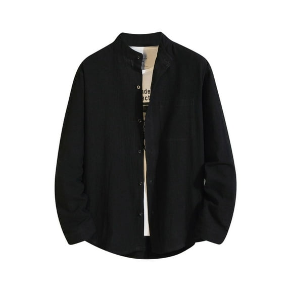 safuny Men's Outwear Casual Loose Cotton Shirts Workout Fall Winter Shackets Sweatshirts with Pockets Big&Tall Turn Down Collar Pullover Fashion Long Sleeve Tops Black L