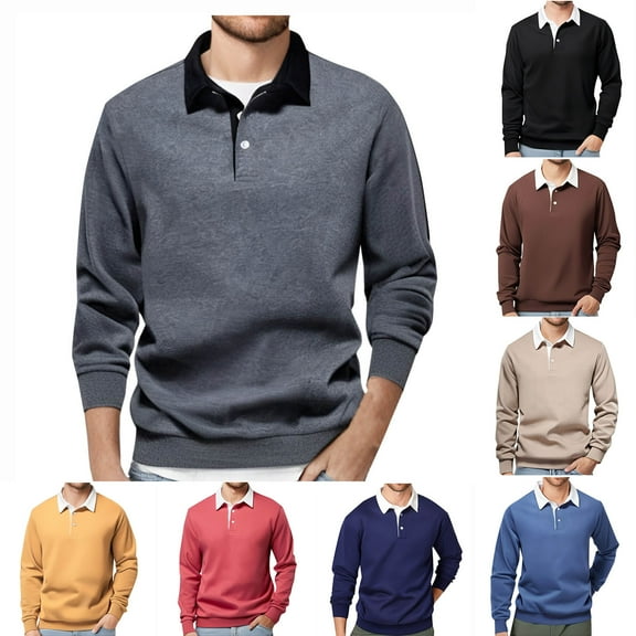 safuny Men's Patchwork Color Block Pullover Casual Shackets Loose Shirts Big&Tall Fashion Workout Turn Down Collar Sweatshirts Button Long Sleeve Tops Black L