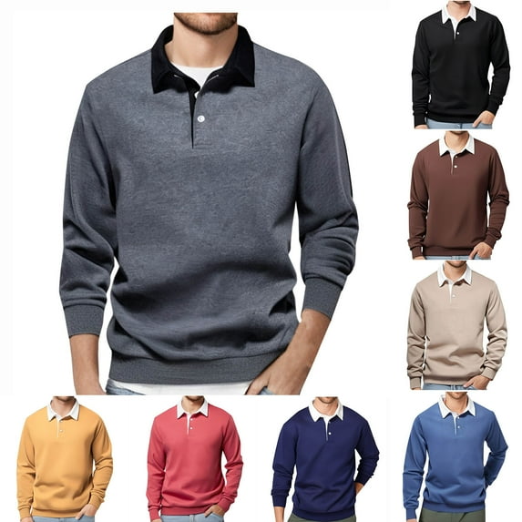 safuny Men's Patchwork Color Block Pullover Casual Shackets Loose Shirts Big&Tall Fashion Workout Turn Down Collar Sweatshirts Button Long Sleeve Tops Black L