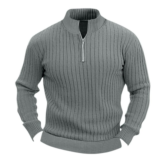 safuny Men's Clearance Pullover Casual Activewear Knitted Sweater Workout Slim Ribbed Tops Big&Tall Turn Down Collar Quarter Zipper Sweatshirts Fashion Long Sleeve Tees Gray L