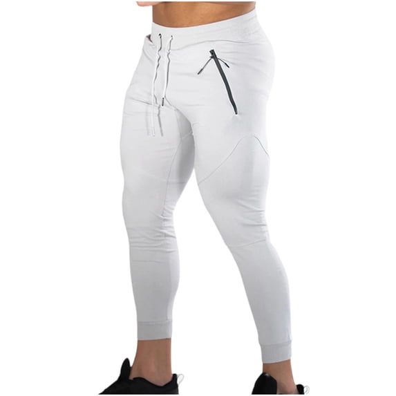 safuny Men's Running Lounge Pants Casual Sports Sweatpants Elastic Waist Trousers Big&Tall Skinny Joggers Pants Activewear Track Pants Fashion White XL