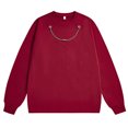 thumbnail image 1 of safuny Men's Solid Color Pullover Chains Workout Loose Tops Big&Tall Crew Neck Sweatshirts Casual Activewear Fashion Long Sleeve Tees Red XL, 1 of 3