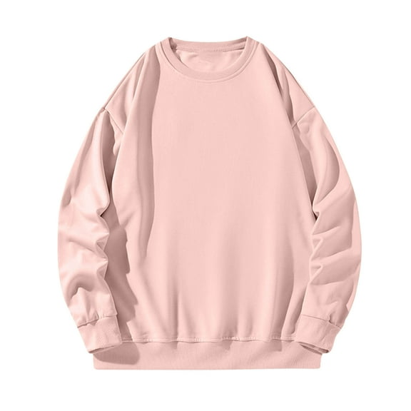 safuny Men's Solid Color Pullover Long Sleeve Tops Casual Drop Shoulder Loose Shirts Big&Tall Crew Neck Sweatshirts Workout Fashion Pink XL