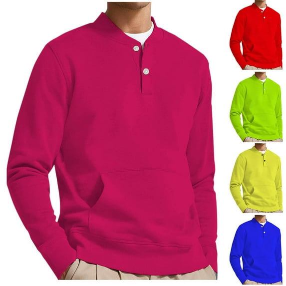 safuny Men's Solid Color Pullover V Neck Sweatshirts Button Long Sleeve Shirts Loose Tops Pockets Big&Tall Casual Sports Activewear Fashion Outwear Blue L