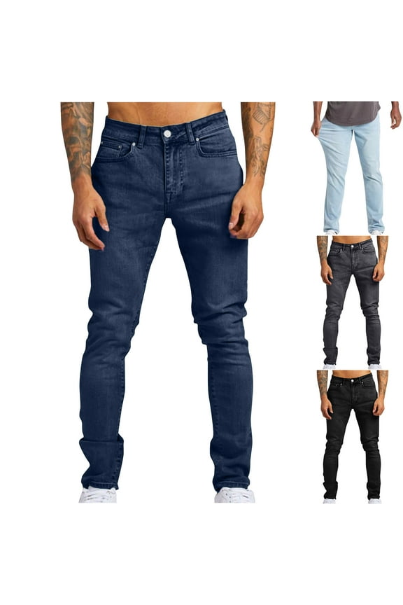 Men's Solid Color Sweatpants Relaxed Fake Deim Trousers Mid Waist Lounge Pants Fashion Casual Work Athletic-Fit Jeans Pants Pockets Activewear Black L