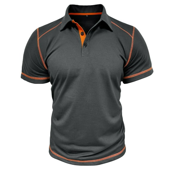 safuny Men's Clearance Solid Color Tees Summer Short Sleeve Pullovers Turn Down Collar Quarter Button Shirts Regular Business Tops Trendy Casual Workout Blouses Activewear Gray L