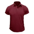 thumbnail image 1 of safuny Men's Clearance Solid Color Tees Summer Short Sleeve Pullovers Turn Down Collar Quarter Button Shirts Trendy Casual Workout Blouses Activewear Regular Business Tops Red XL, 1 of 4