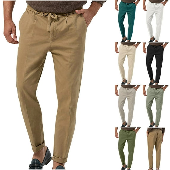 safuny Men's Solid Color Work Pants Casual Dress Pants Business Flat Front Pant Straight Leg Pants Mid Waist Trousers Big&Tall Fashion Activewear Green L