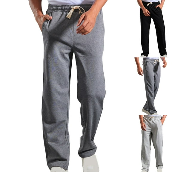 safuny Men's Straight Leg Sweatpants Relaxed Knitted Trousers Fashion Athletic-Fit Track Pants Elastic Waist Drawstring Lounge Pants Casual Work Cotton Lined Black L