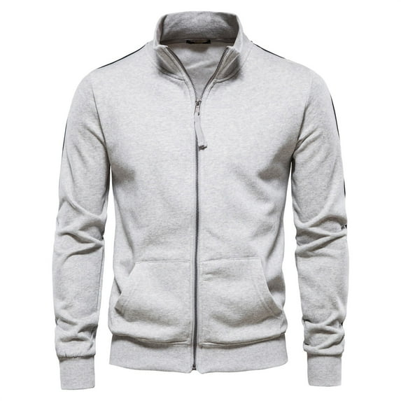 safuny Men's Windbreaker Workout Zipper Up Stand Collar Pullover Casual Sports Loose Cotton Shirts Fall Jackets Sweatshirts with Pockets Big&Tall Long Sleeve Tops Gray M