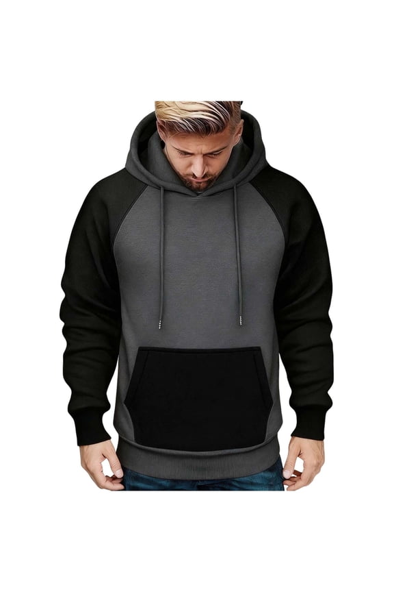 Men's Color Block Hoodie Casual Long Sleeve Pullover Sweatshirt with Pocket Dark Gray XXL