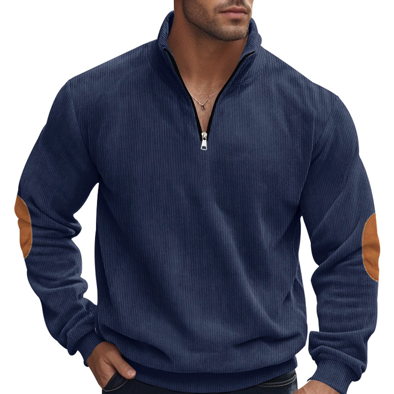 safuny Men's Color Block Retro Pullover Stand Collar Sweatshirts Cotton ...