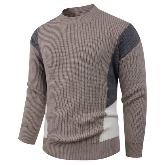 safuny Men's Color Block Sweater Casual Crew Neck Long Sleeve Knitted Pullover Khaki M