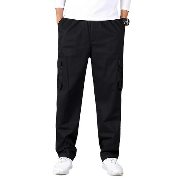safuny Men's Cotton Cargo Jogger Cuff Pants Summer Fashion Patchwork Solid Elastic Waist Drawstring Leisure Workout Sports Trendy Trousers Black XXXXXL