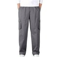 thumbnail image 1 of safuny Men's Cotton Cargo Jogger Cuff Pants Summer Fashion Patchwork Solid Elastic Waist Drawstring Leisure Workout Sports Trendy Trousers Dark Gray XL, 1 of 7