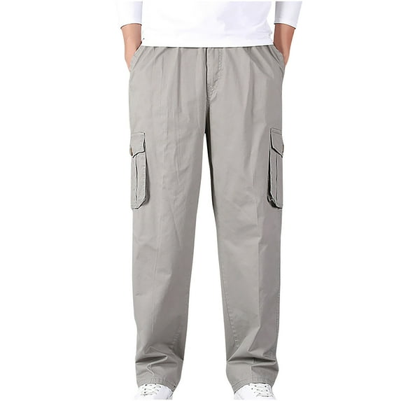 safuny Men's Cotton Cargo Jogger Cuff Pants Summer Fashion Patchwork Solid Elastic Waist Drawstring Leisure Workout Sports Trendy Trousers Gray XXXXL
