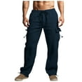 thumbnail image 1 of safuny Men's Cotton Lined Jogger Cargo Pants Pocket Holiday Fashion Trousers Athletic Teens Boys Clearance Solid Color Drawstring Casual Activewear Comfy Relaxed Pants Navy XXL, 1 of 5
