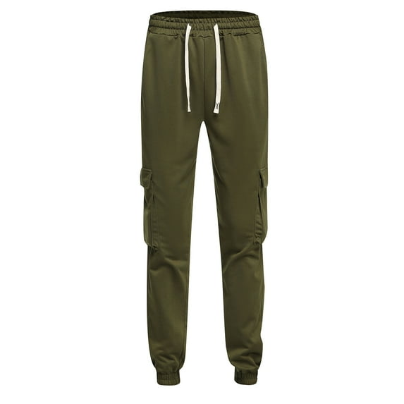 safuny Men's Cotton Lined Jogger Cargo Pants with Pocket Solid Color Drawstring Fashion Trousers Casual Activewear Comfy Relaxed Outdoor Pants Teens Boys Army Green