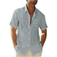 thumbnail image 1 of safuny Men's Cotton Loose Shirts Clothing Lapel Pullover Solid Tees Holiday Fashion Summer Hawaiian Beach Button Short Sleeve Shirts Gray XXXL, 1 of 5