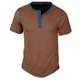 thumbnail image 1 of safuny Men's Cotton Tops Clothing Fashion Summer Button Leisure Short Sleeve Shirts Holiday V Neck Pullover Solid Tees Coffee XXL, 1 of 7