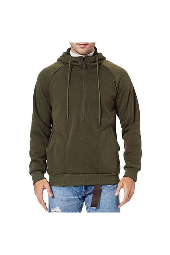 Men's Crew Neck Quarter Zipper Sweatshirts Loose Hoodie Cargo Tops with Pockets Big&Tall Workout Casual Sweaters Drawstring Pullover Long Sleeve Tees Green XXL