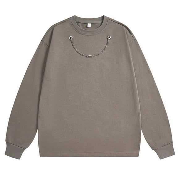 safuny Men's Crew Neck Sweatshirts Loose Tops Big&Tall Workout Fashion Solid Color Pullover Chains Casual Activewear Long Sleeve Tees Gray XXL