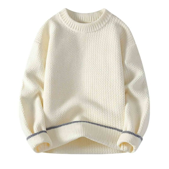 safuny Men's Crewneck Cable Knit Sweaters Long Sleeve Solid Chunky Soft Pullover Fall Winter Tops White XL