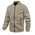 thumbnail image 1 of safuny Men's Crewneck Full Zip Jackets Waterproof Light Jacket Causal Windbreaker Outwear with Pockets Fall Coats Khaki M, 1 of 2