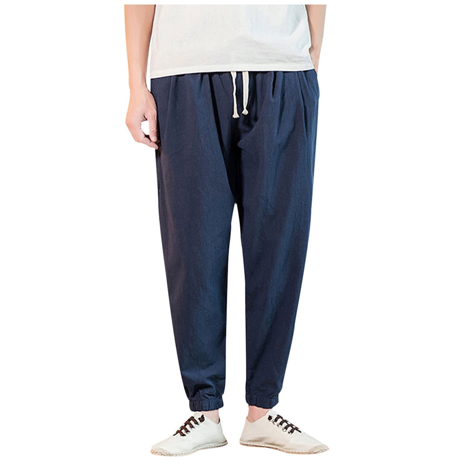 safuny Men's Cropped Pants Joggers Wide Leg Trousers Workout Causal ...