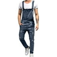 thumbnail image 1 of safuny Men's Denim Ripped Straight Overalls Summer Solid Fit Clearance Trendy Trousers Fashion Sale Sleeveless Jumpsuit Rompers Pocket Button Blue S, 1 of 9
