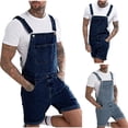 thumbnail image 1 of safuny Men's Denim Shorts Straight Overalls Summer Fit Clearance Fashion Solid Sale Sleeveless Jumpsuit Rompers Breast Pocket Button Trendy Trousers Blue S, 1 of 7