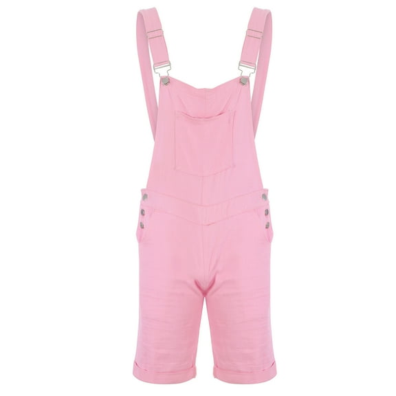 safuny Men's Denim Shorts Straight Overalls Summer Fit Solid Sale Sleeveless Jumpsuit Rompers Trendy Trousers Fashion Breast Pocket Button Pink XL