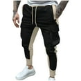 thumbnail image 1 of safuny Men's Drawstring Color Block Sports Workout Pants Athletic Pants Loose Cargos Joggers Sweatpants Pockets Casual Satin Pants Mid Waist Zipper Trousers Running Big&Tall Black XL, 1 of 8
