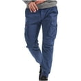 thumbnail image 1 of safuny Men's Elastic Waist Drawstring Lounge Pants Athletic-Fit Cargos Pants Pockets Joggers Relaxed Baggy Trousers Sweatpants Activewear Fashion Casual Work Blue 40, 1 of 7