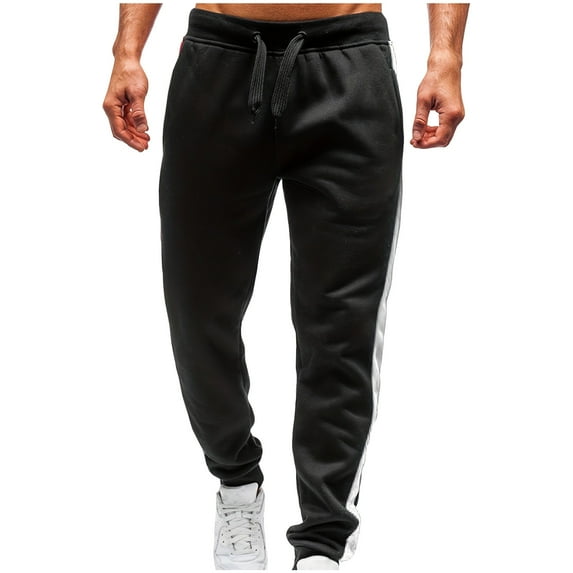 safuny Men's Elastic Waist Drawstring Trousers Big&Tall Jogger Pants with Pocket Track Pants Sports Sweatpants Activewear Color Block Lounge Pants Casual Fashion White M