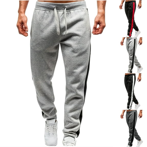 safuny Men's Elastic Waist Drawstring Trousers Big&Tall Jogger Pants with Pocket Track Pants Sports Sweatpants Clearance Color Block Lounge Pants Casual Fashion Activewear Gray L
