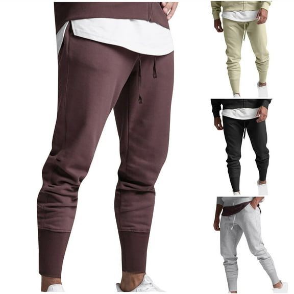 safuny Men's Elastic Waist Lounge Pants Athletic-Fit Pants Pockets Joggers Casual Work Sports Track Pants Activewear Fashion Relaxed Trousers Sweatpants Black L
