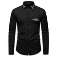 thumbnail image 1 of safuny Men's Embroidered Dress Shirt Light Blue Long Sleeve Button Down Casual Slim Top Black M, 1 of 9
