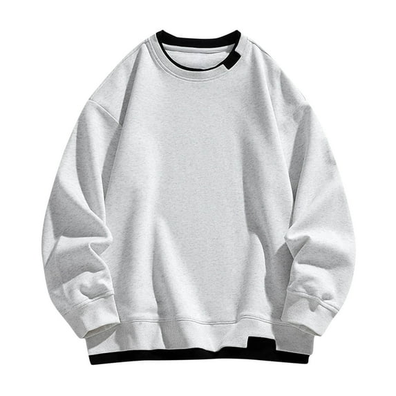 safuny Men's Fashion Color Block Pullover Outwear Loose Shirts Big&Tall Crew Neck Sweatshirts Long Sleeve Sports Tops Fall Winter Casual Activewear White M