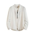 thumbnail image 1 of safuny Men's Fashion Outwear Casual Loose Cotton Shirts Workout Fall Winter Shackets Sweatshirts with Pockets Big&Tall Long Sleeve Tops Turn Down Collar Pullover White XXL, 1 of 5