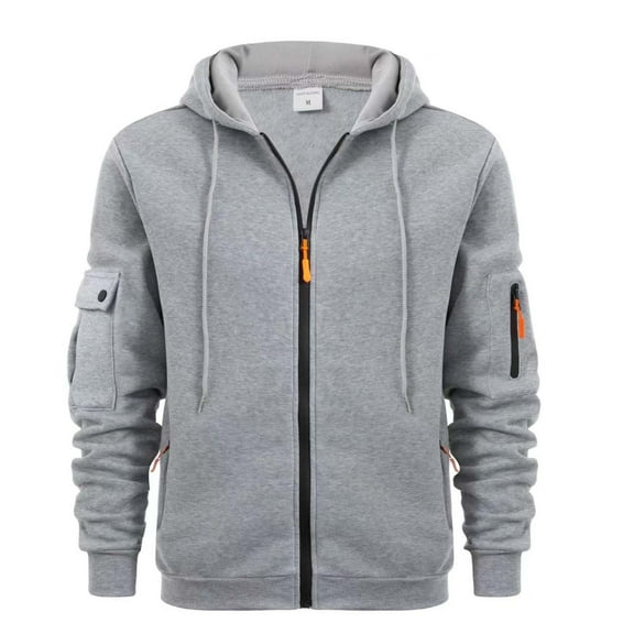 safuny Men's Fashion Outwear Zipper Stand Collar Pullover Long Sleeve Tops Casual Loose Shirts Fall Winter Hoodie Sweatshirts with Pockets Big&Tall Workout Gray M