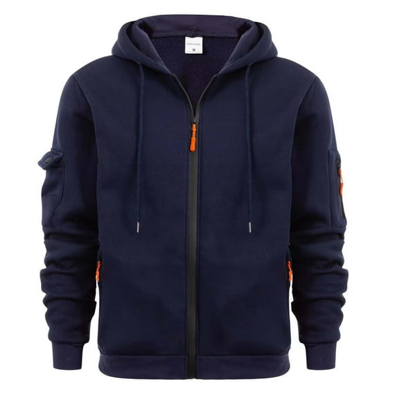 safuny Men's Fashion Outwear Zipper Stand Collar Pullover Long Sleeve Tops Casual Loose Shirts Workout Fall Winter Hoodie Sweatshirts with Pockets Big&Tall Blue S